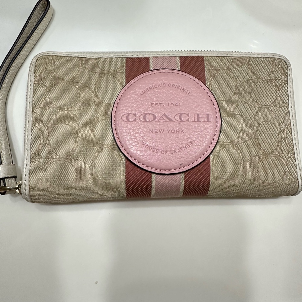 Coach Beige and Pink Signature Wristlet